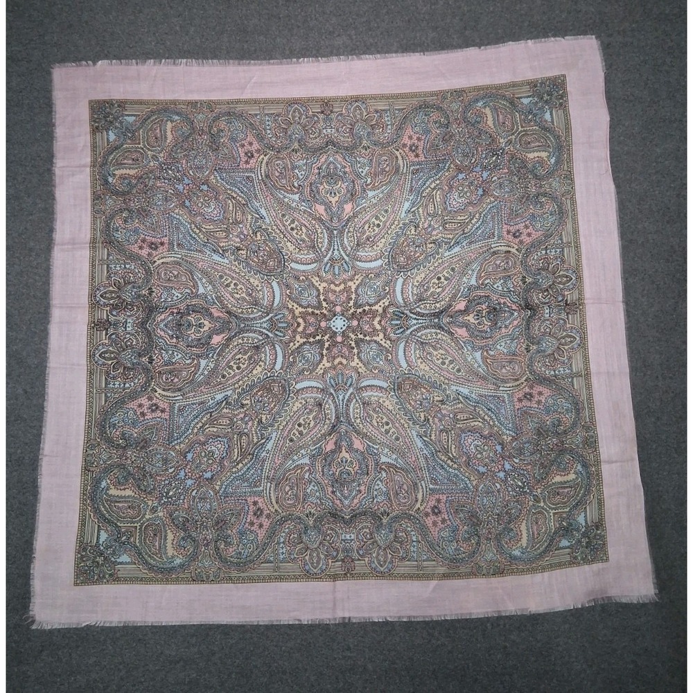 Vintage Made in Japan Collection Pink Paisley Square Scarf 30" Fringed Acrylic